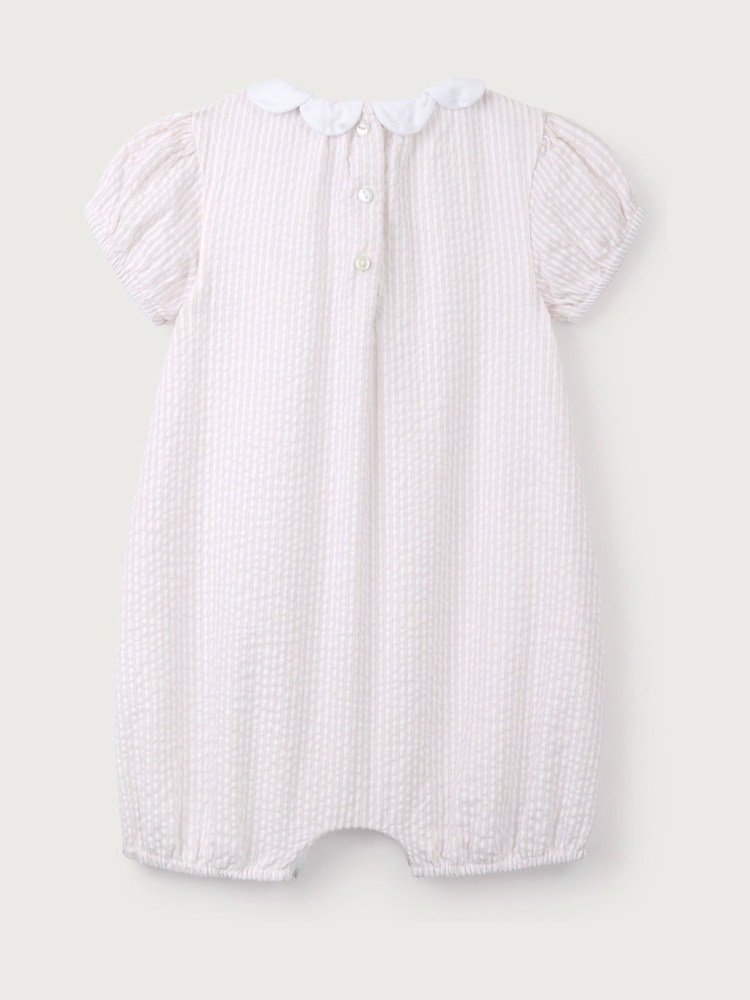 The White Company Baby Pink 100% Cotton Stripe Seersucker Petal Collar Shorts - Image 6 of 6