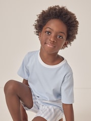 The White Company Blue Relaxed Fit 100% Cotton Whale Embroidered Shortie Pyjamas - Image 3 of 6