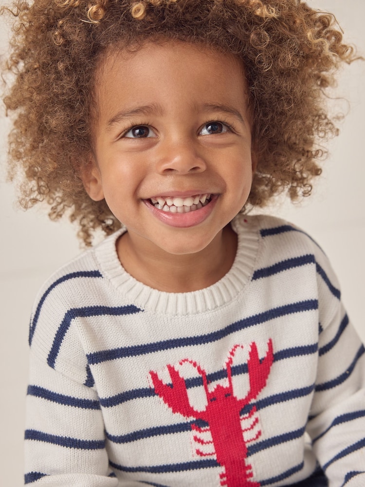 The White Company Blue 100% Cotton Lobster Stripe Jumper - Image 6 of 10