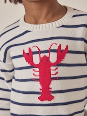 The White Company Blue 100% Cotton Lobster Stripe Jumper - Image 7 of 10
