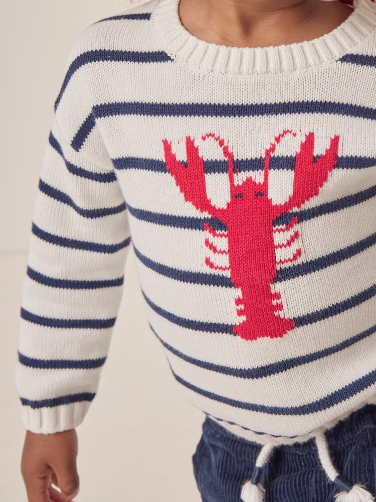 The White Company Blue 100% Cotton Lobster Stripe Jumper - Image 8 of 10