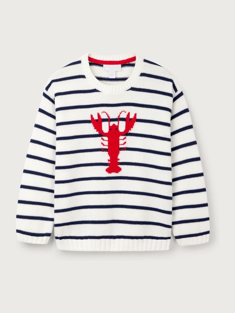 The White Company Blue 100% Cotton Lobster Stripe Jumper - Image 9 of 10
