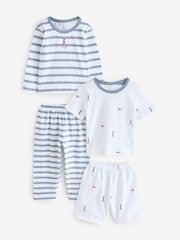 The White Company 100% Organic Cotton  Relaxed Fit Lighthouse And Stripe White Pyjamas Set Of 2 - Image 1 of 3