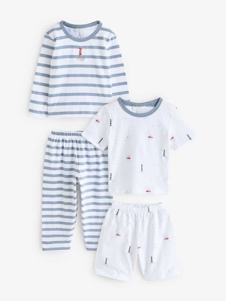 The White Company 100% Organic Cotton  Relaxed Fit Lighthouse And Stripe White Pyjamas Set Of 2 - Image 1 of 3