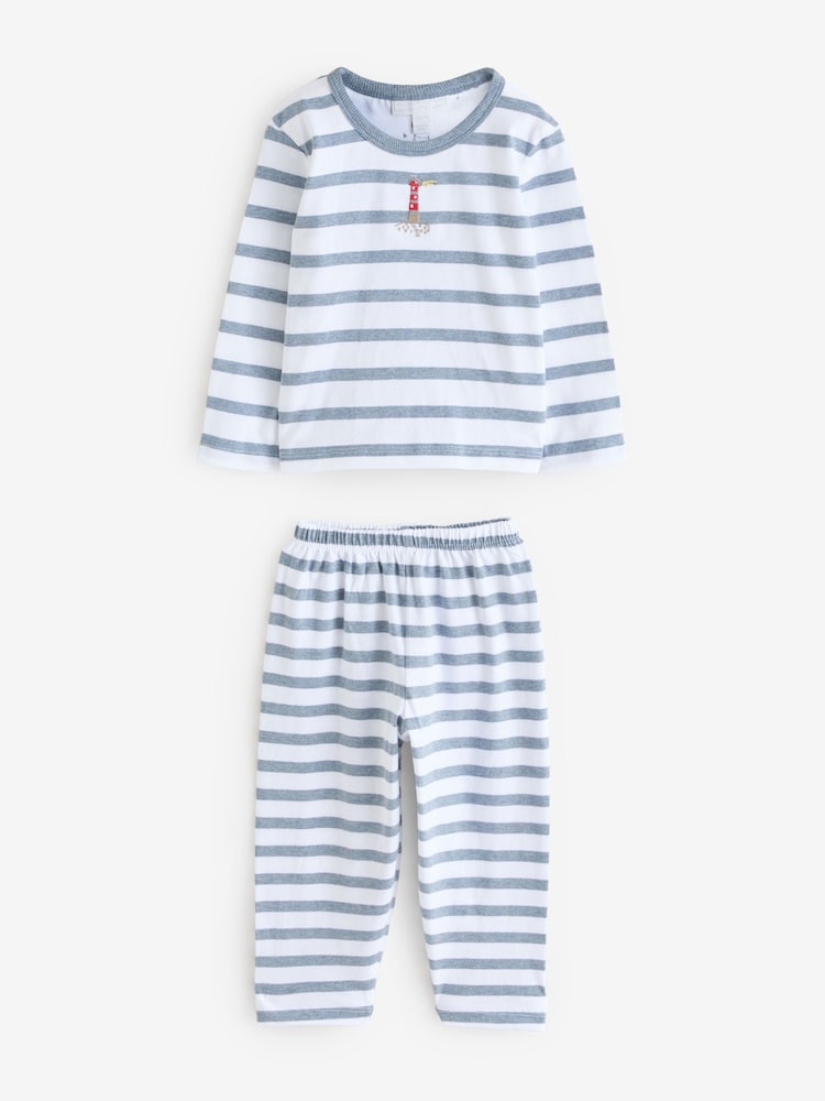 The White Company 100% Organic Cotton  Relaxed Fit Lighthouse And Stripe White Pyjamas Set Of 2 - Image 2 of 3