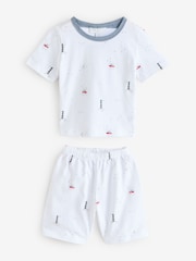 The White Company 100% Organic Cotton  Relaxed Fit Lighthouse And Stripe White Pyjamas Set Of 2 - Image 3 of 3