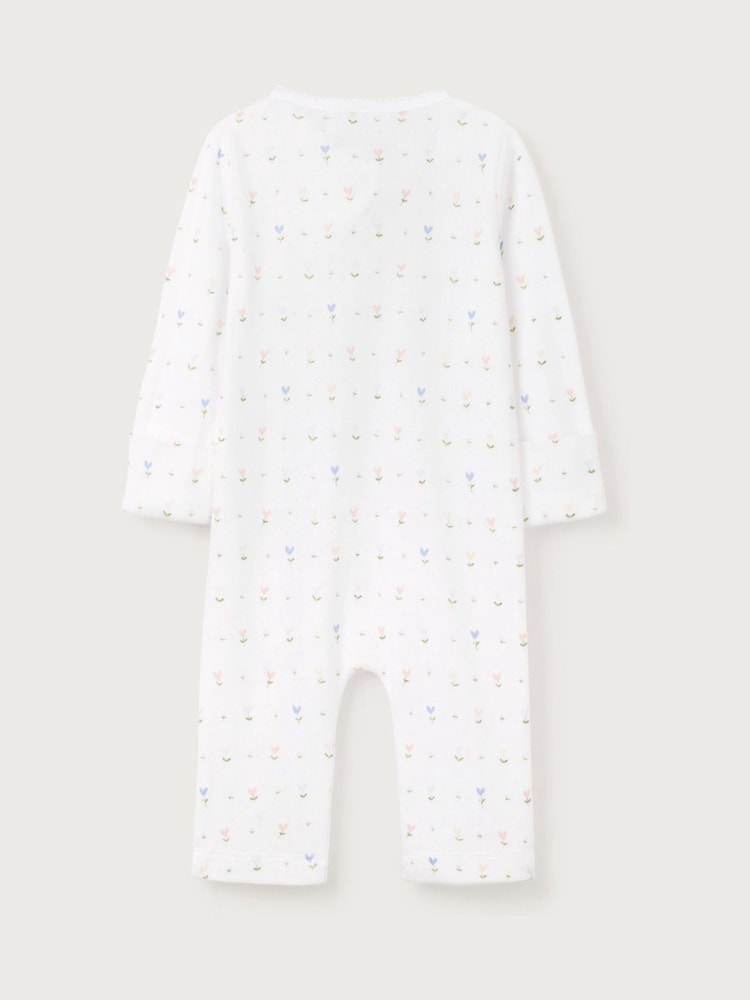 The White Company 100% Cotton Pointelle Love Bud Wrap White Sleepsuit - Image 2 of 2