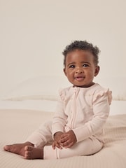 The White Company Pink 100% Cotton Puddle Ducks Frill Sleeve Sleepsuit - Image 1 of 1