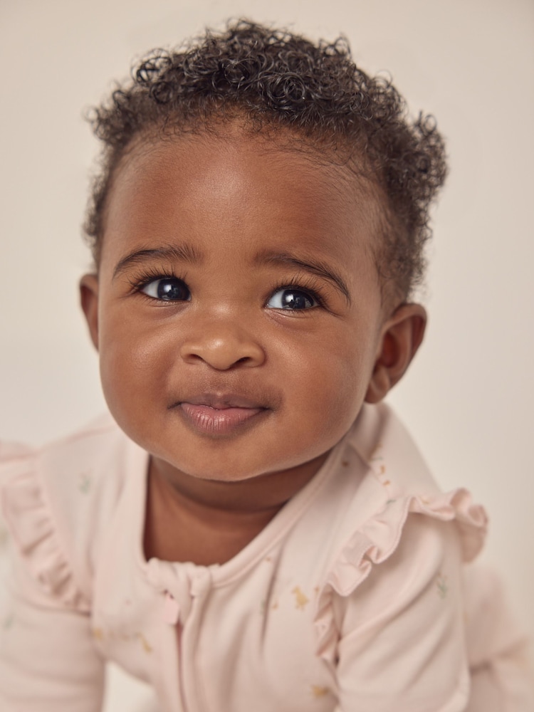 The White Company Pink 100% Cotton Puddle Ducks Frill Sleeve Sleepsuit - Image 3 of 6