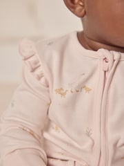 The White Company Pink 100% Cotton Puddle Ducks Frill Sleeve Sleepsuit - Image 4 of 6