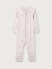 The White Company Pink 100% Cotton Puddle Ducks Frill Sleeve Sleepsuit - Image 5 of 6