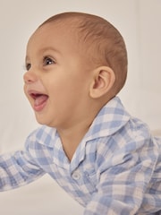 The White Company Blue 100% Cotton Crinkle Gingham Sleepsuit - Image 3 of 5