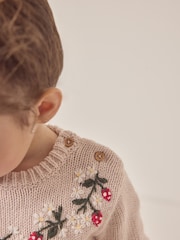 The White Company Pink Wool Strawberry Embroidered Jumper - Image 8 of 10