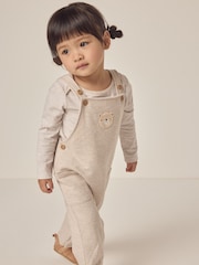 The White Company 100% Cotton Bear Print White Dungaree And Stripe Top Set - Image 1 of 1