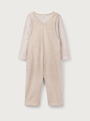 The White Company 100% Cotton Bear Print White Dungaree And Stripe Top Set - Image 6 of 6