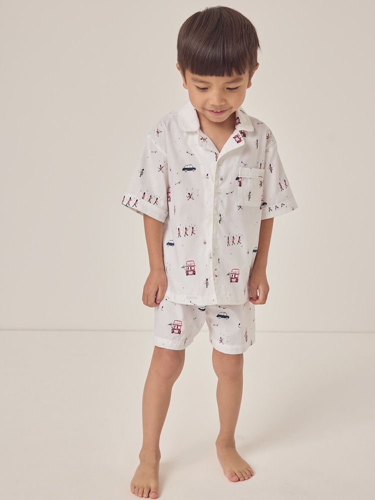 The White Company Relaxed Fit 100% Cotton London Shortie Traditional White Pyjamas - Image 1 of 6