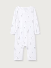 The White Company White 100% Cotton Giraffe Print Sleepsuit - Image 1 of 2