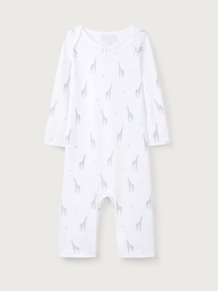 The White Company White 100% Cotton Giraffe Print Sleepsuit - Image 1 of 2