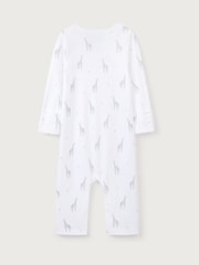 The White Company White 100% Cotton Giraffe Print Sleepsuit - Image 2 of 2