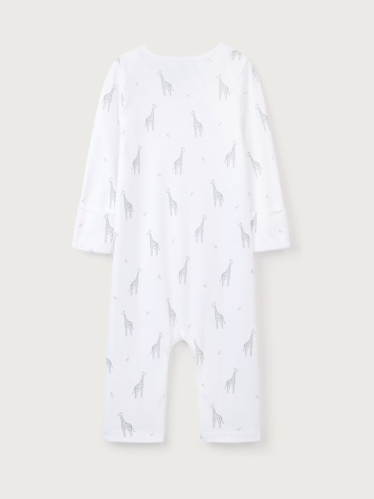 The White Company White 100% Cotton Giraffe Print Sleepsuit - Image 2 of 2