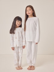 The White Company 100% Cotton Animals Prints And Polka Dot Relaxed Fit White Pyjamas Set Of 2 - Image 1 of 4