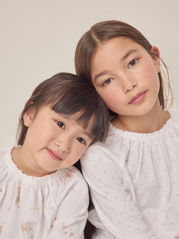 The White Company 100% Cotton Animals Prints And Polka Dot Relaxed Fit White Pyjamas Set Of 2 - Image 3 of 4