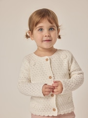The White Company 100% Cotton Crochet Flower Cream Cardigan - Image 1 of 6