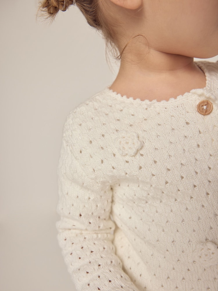 The White Company 100% Cotton Crochet Flower Cream Cardigan - Image 4 of 6
