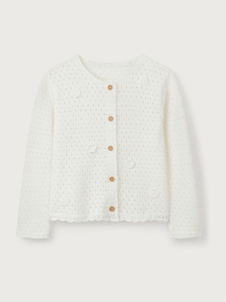 The White Company 100% Cotton Crochet Flower Cream Cardigan - Image 5 of 6