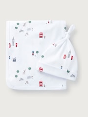 The White Company 100% Cotton Sightseeing London White Blanket And Hat Set - Image 1 of 1