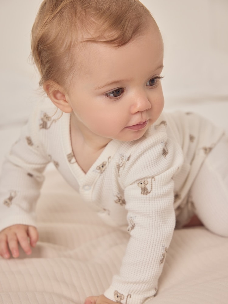 The White Company Cotton Monkey Waffle White Sleepsuit - Image 3 of 6