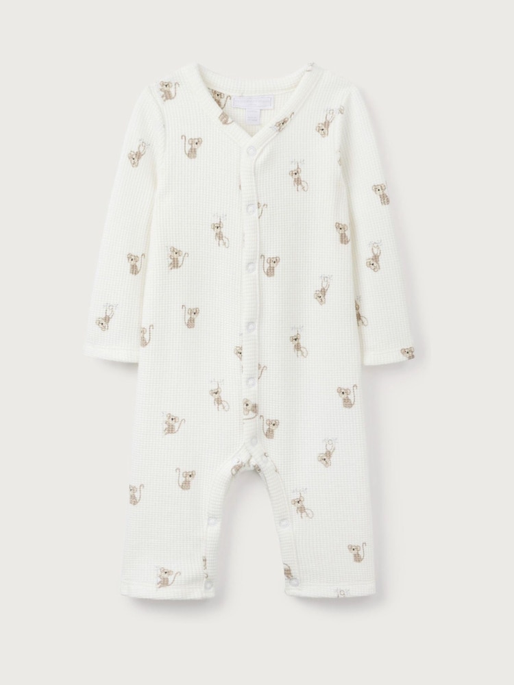 The White Company Cotton Monkey Waffle White Sleepsuit - Image 5 of 6