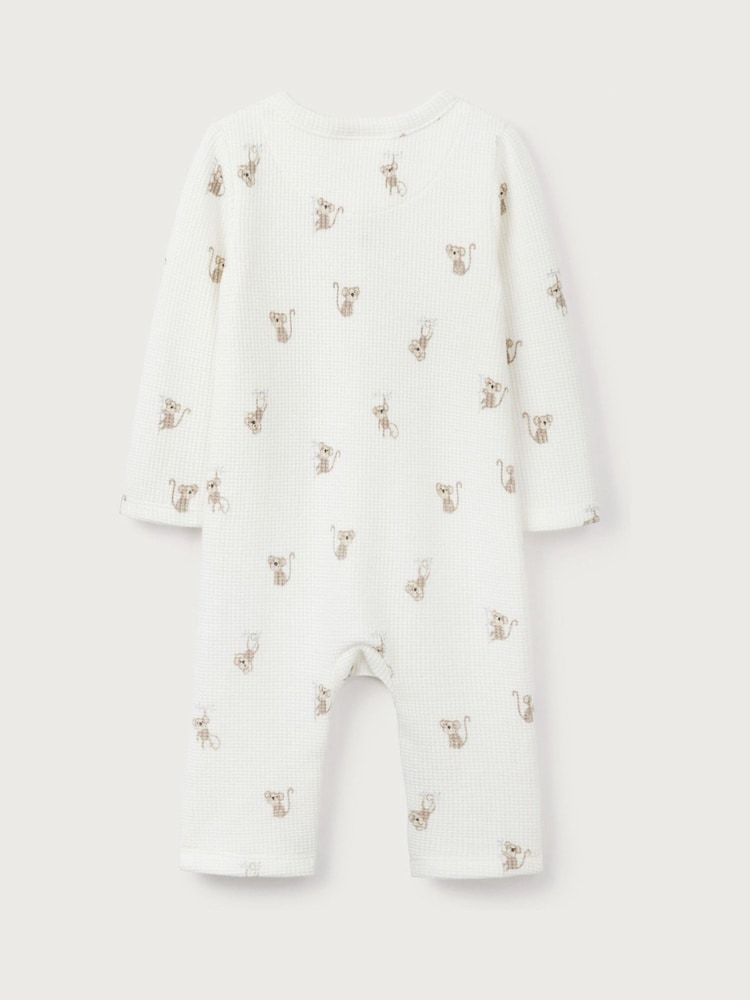 The White Company 100% Organic Cotton Monkey Waffle White Sleepsuit - Imagen 6 de 6