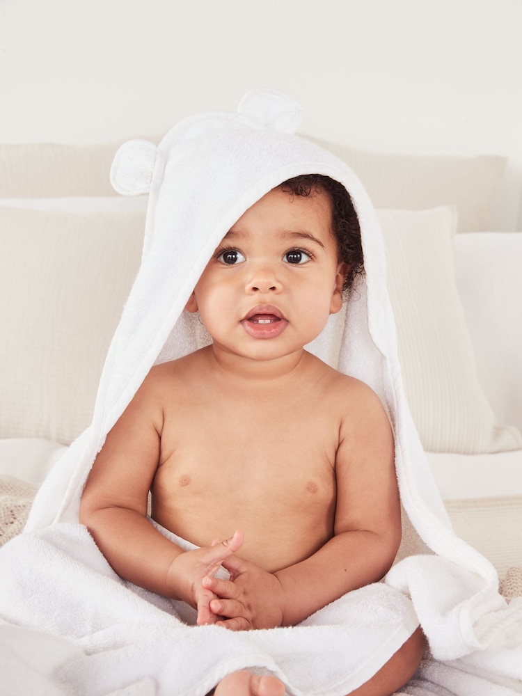The White Company 100% Cotton Hydro Bear Hooded White Towel - Imagen 1 de 3