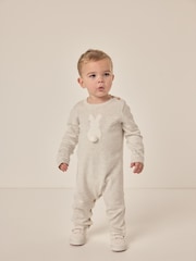 The White Company Grey 100% Organic Cotton Bunny Pom Knitted Romper - Image 1 of 7