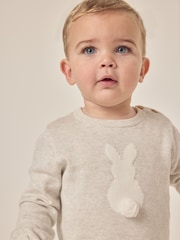 The White Company Grey 100% Organic Cotton Bunny Pom Knitted Romper - Image 3 of 7