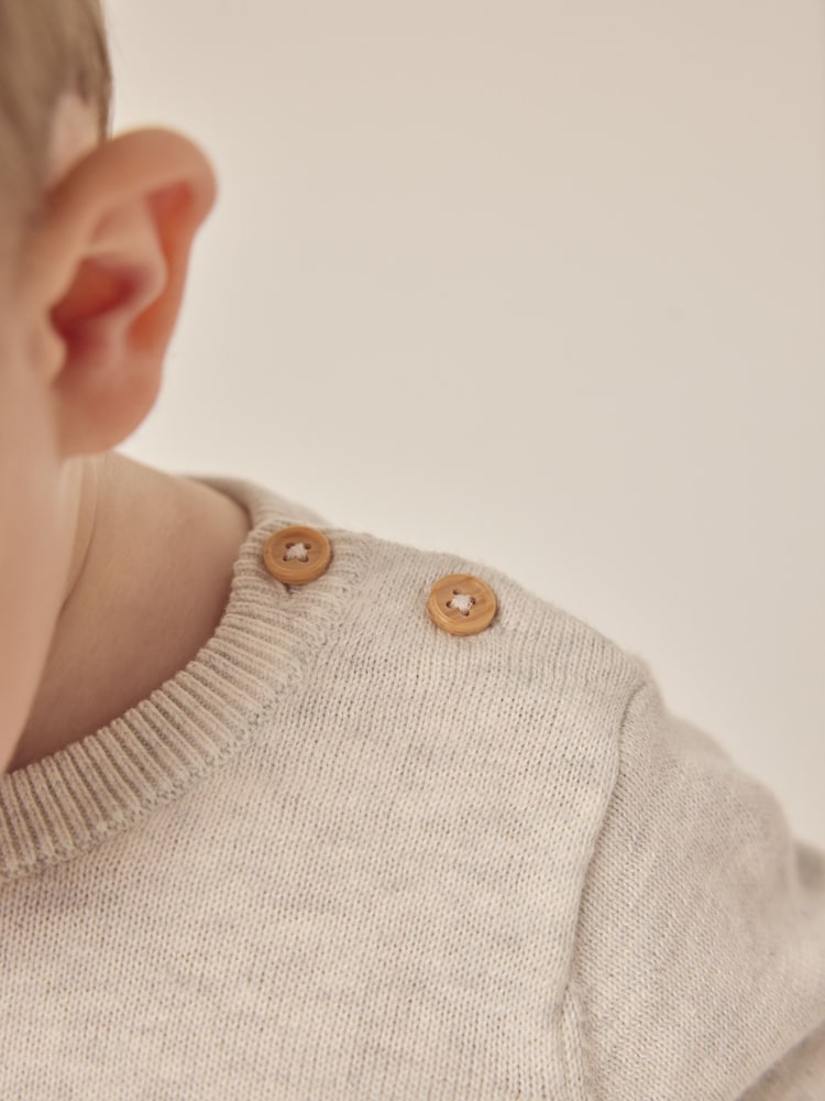 The White Company Grey 100% Organic Cotton Bunny Pom Knitted Romper - Image 5 of 7
