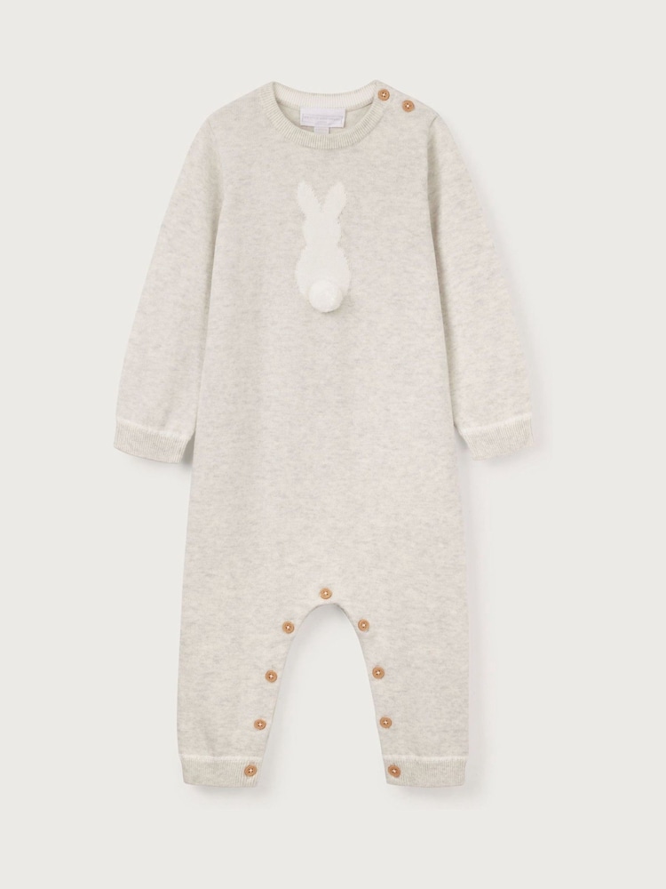 The White Company Grey 100% Organic Cotton Bunny Pom Knitted Romper - Image 6 of 7