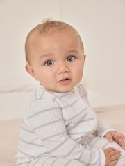 The White Company Blue Stripe Rib Zip Sleepsuit - Image 2 of 5