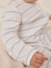 The White Company Blue Stripe Rib Zip Sleepsuit - Image 3 of 5