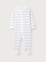 The White Company Blue Stripe Rib Zip Sleepsuit - Image 4 of 5