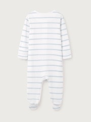 The White Company Blue Stripe Rib Zip Sleepsuit - Image 5 of 5