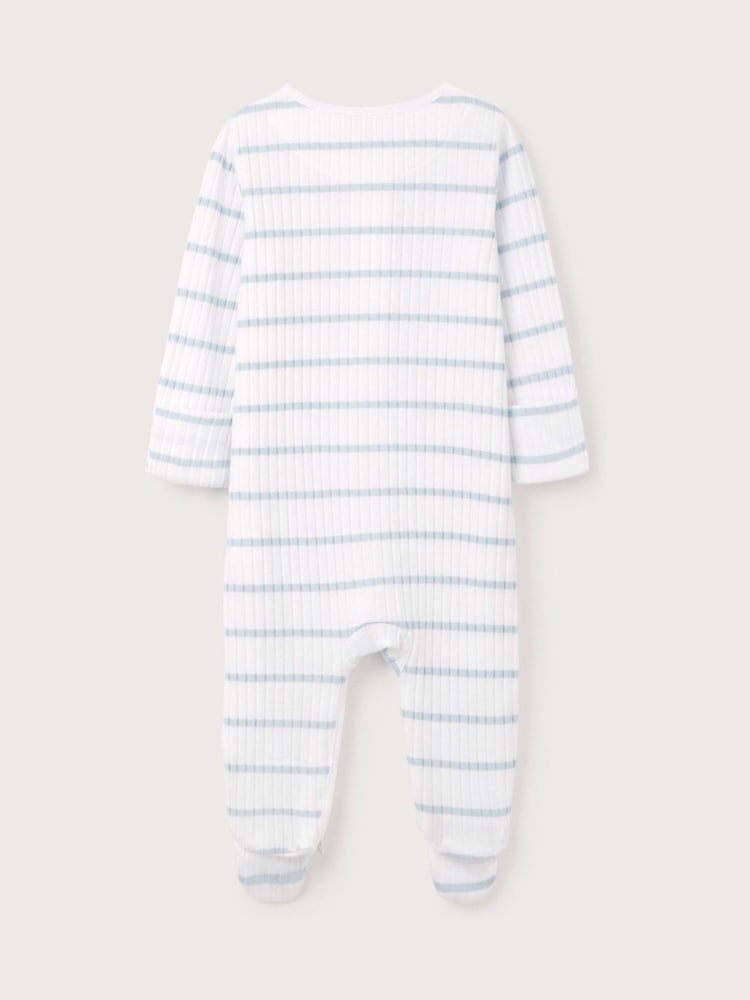 The White Company Blue Stripe Rib Zip Sleepsuit - Bild 5 von 5 The White Company Blue Stripe Rib Zip Sleepsuit - Bild 5 von 5