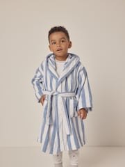 The White Company Blue 100% Cotton Wide Stripe Towelling Robe - Image 1 of 6