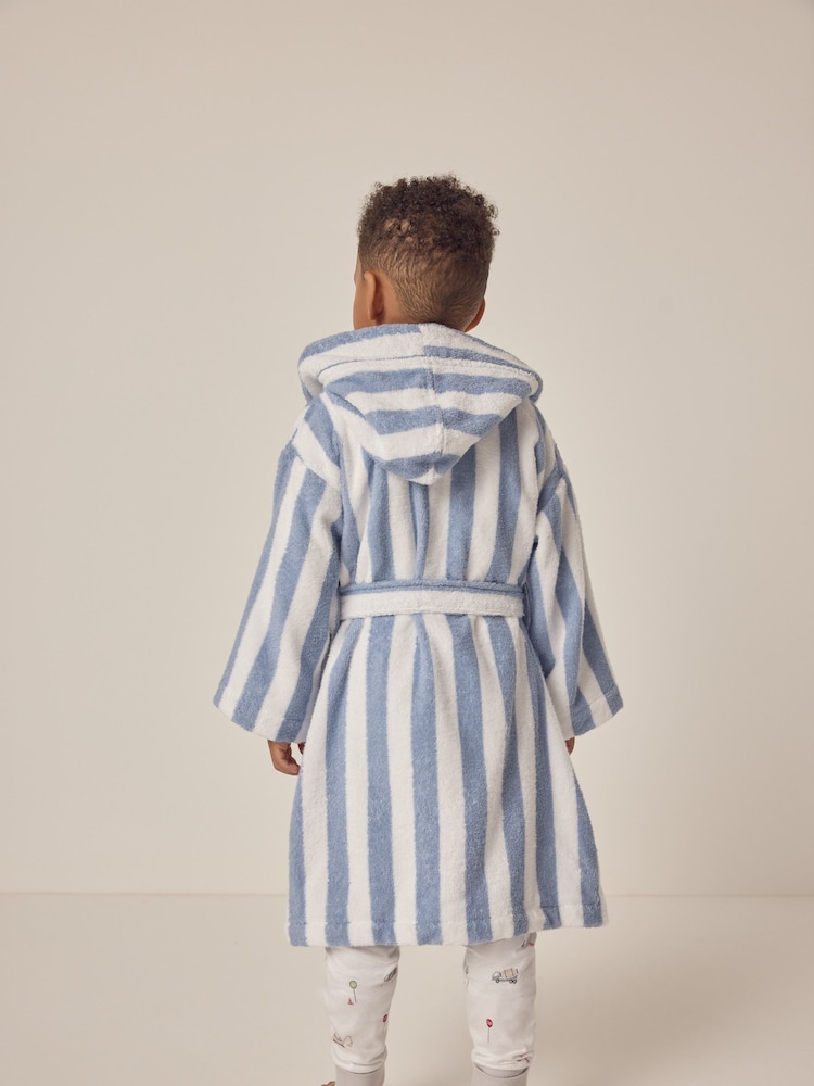 The White Company Blue 100% Cotton Wide Stripe Towelling Robe - Image 2 of 6