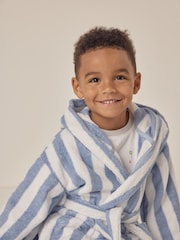 The White Company Blue 100% Cotton Wide Stripe Towelling Robe - Image 3 of 6