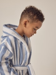 The White Company Blue 100% Cotton Wide Stripe Towelling Robe - Image 4 of 6