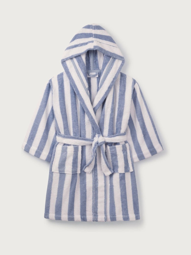 The White Company Blue 100% Cotton Wide Stripe Towelling Robe - Image 5 of 6