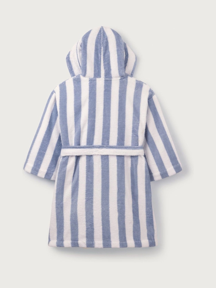 The White Company Blue 100% Cotton Wide Stripe Towelling Robe - Image 6 of 6