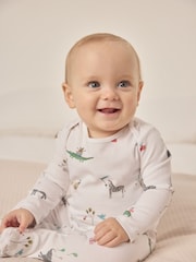 The White Company 100% Cotton Party Animals Print White Sleepsuit - Image 1 of 5